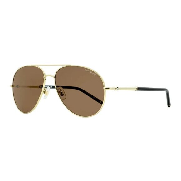 NEW  MONTBLANC SUNGLASSES GOLD BROWN AVIATOR MEN EYEWEAR MONTBLANC MB0068S 001 - Picture 1 of 3